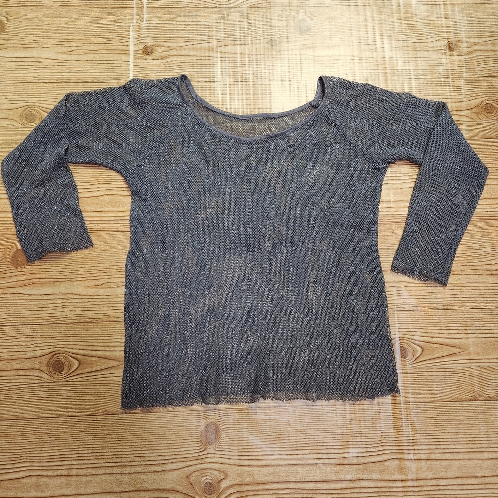 Metallic Silver Fishnet 3/4 Length Sleeve Shirt Size Lg*